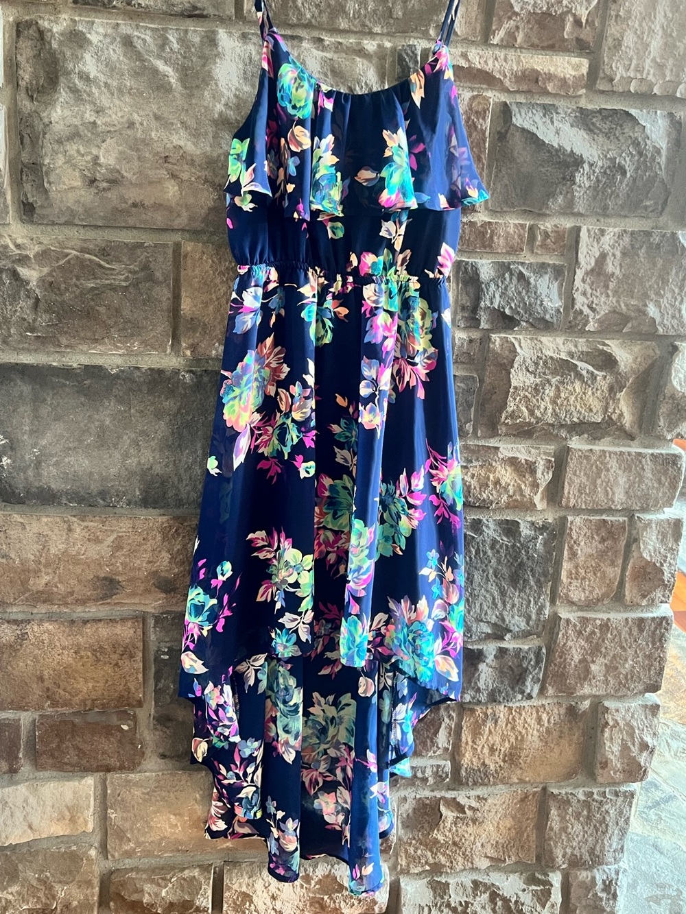 Navy Floral High-Low Dress -Empire Waist